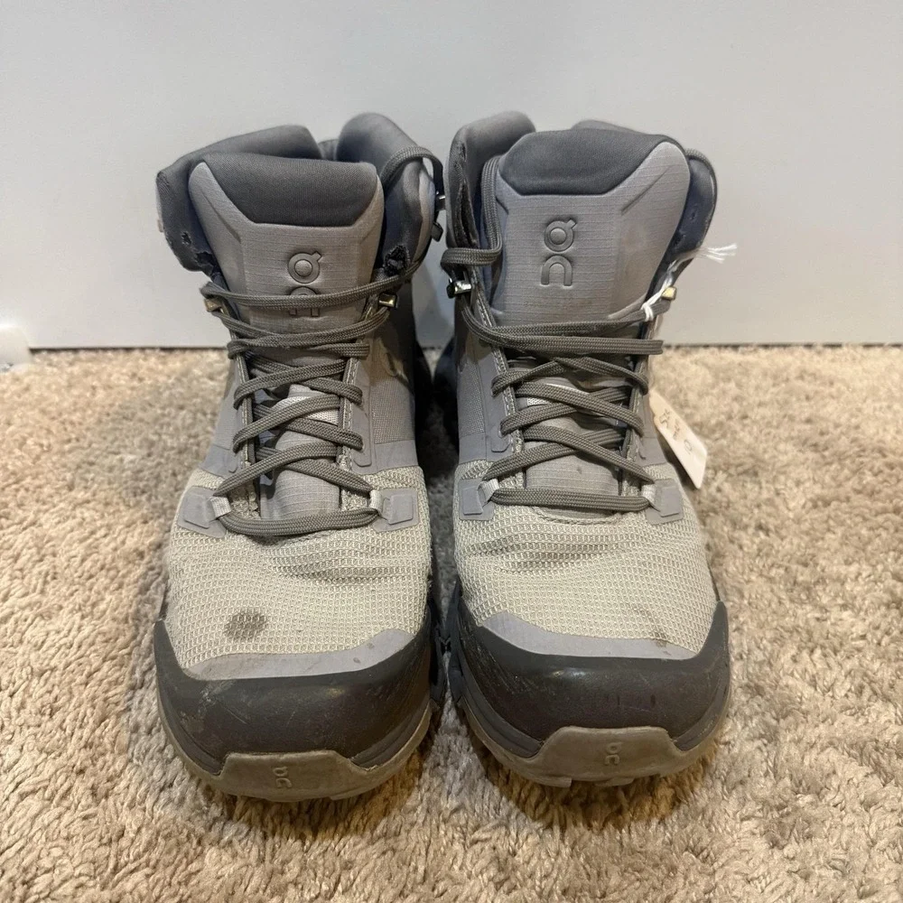 On Boots Mens Size 10 Gray Waterproof Hiking Trail Missiongrip Ankle Outdoor